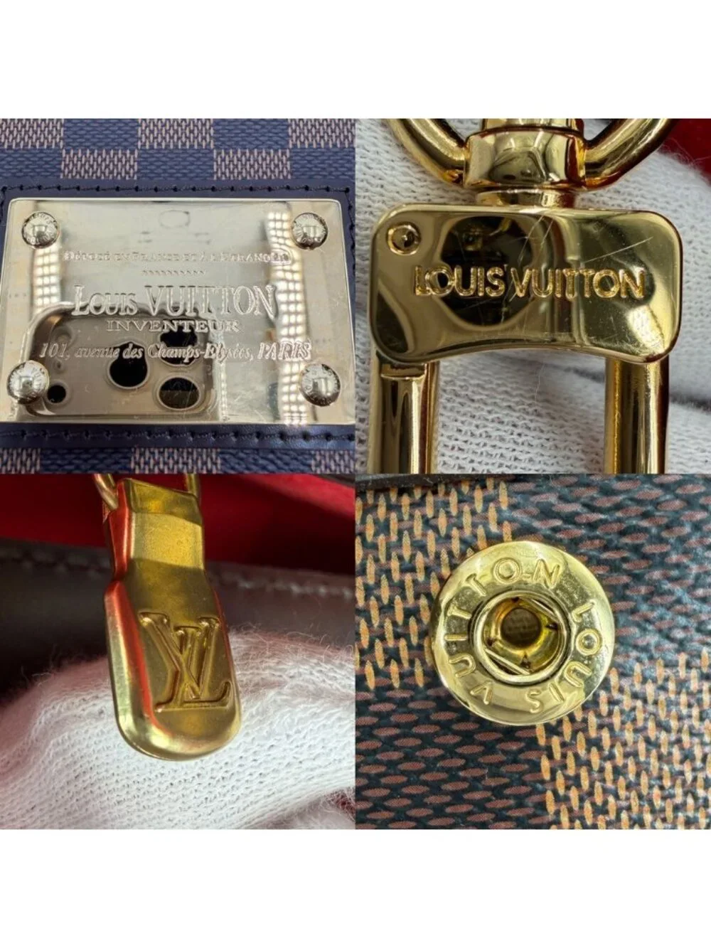 Louis Vuitton Tote Hampstead MM Handbag Shoulder Damier Canvas Brown Gold